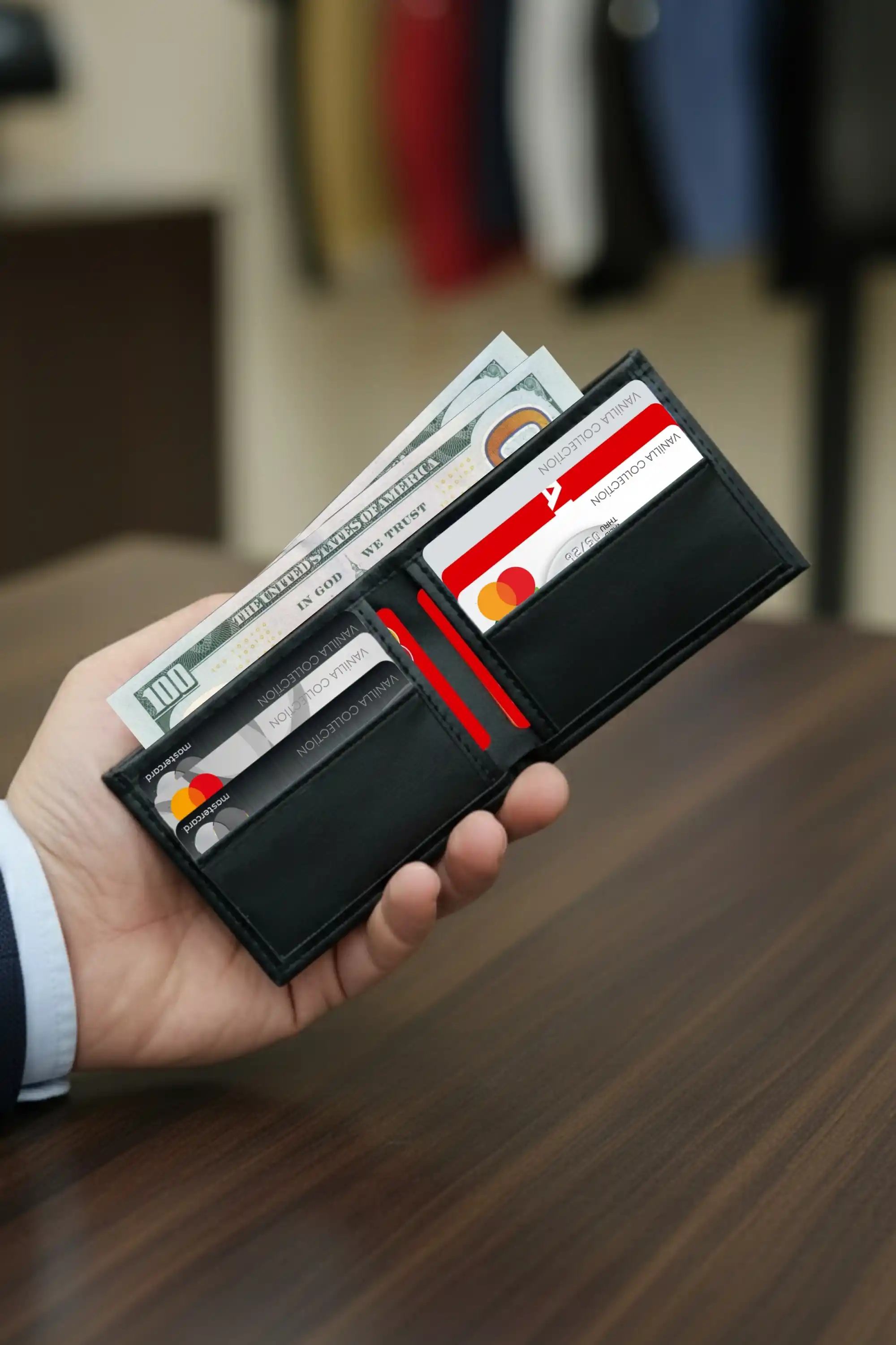 İsim Baskılı Siyah Vegan Deri Cüzdan 8 Kartlık - Para Gözlü - İnce & Küçük - Hediye Paketli