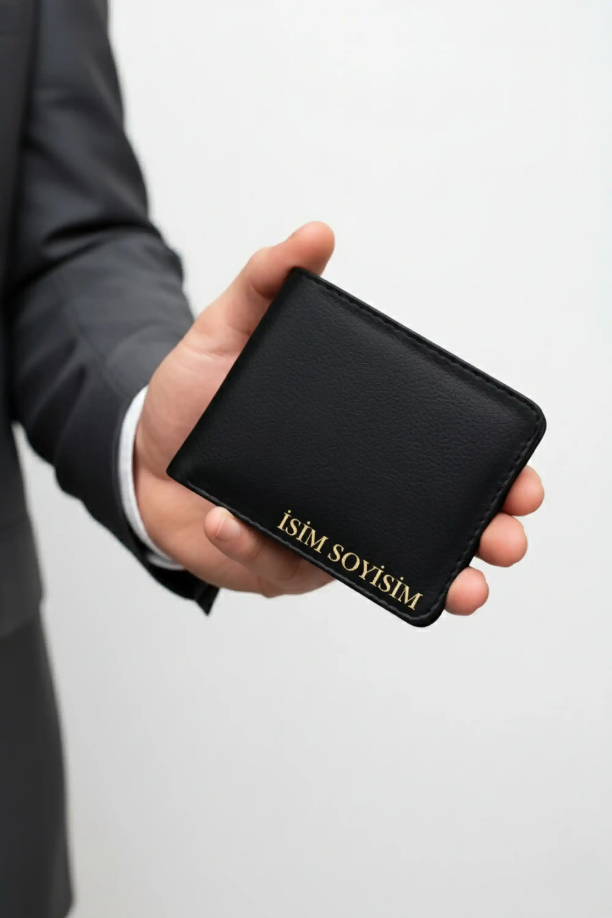 Kişiye Özel İsim Yazılı Siyah Vegan Deri Cüzdan – 8 Kartlık – Çift Para Gözlü – Çıtçıt Kapamalı – Unisex – Hediye Kutulu