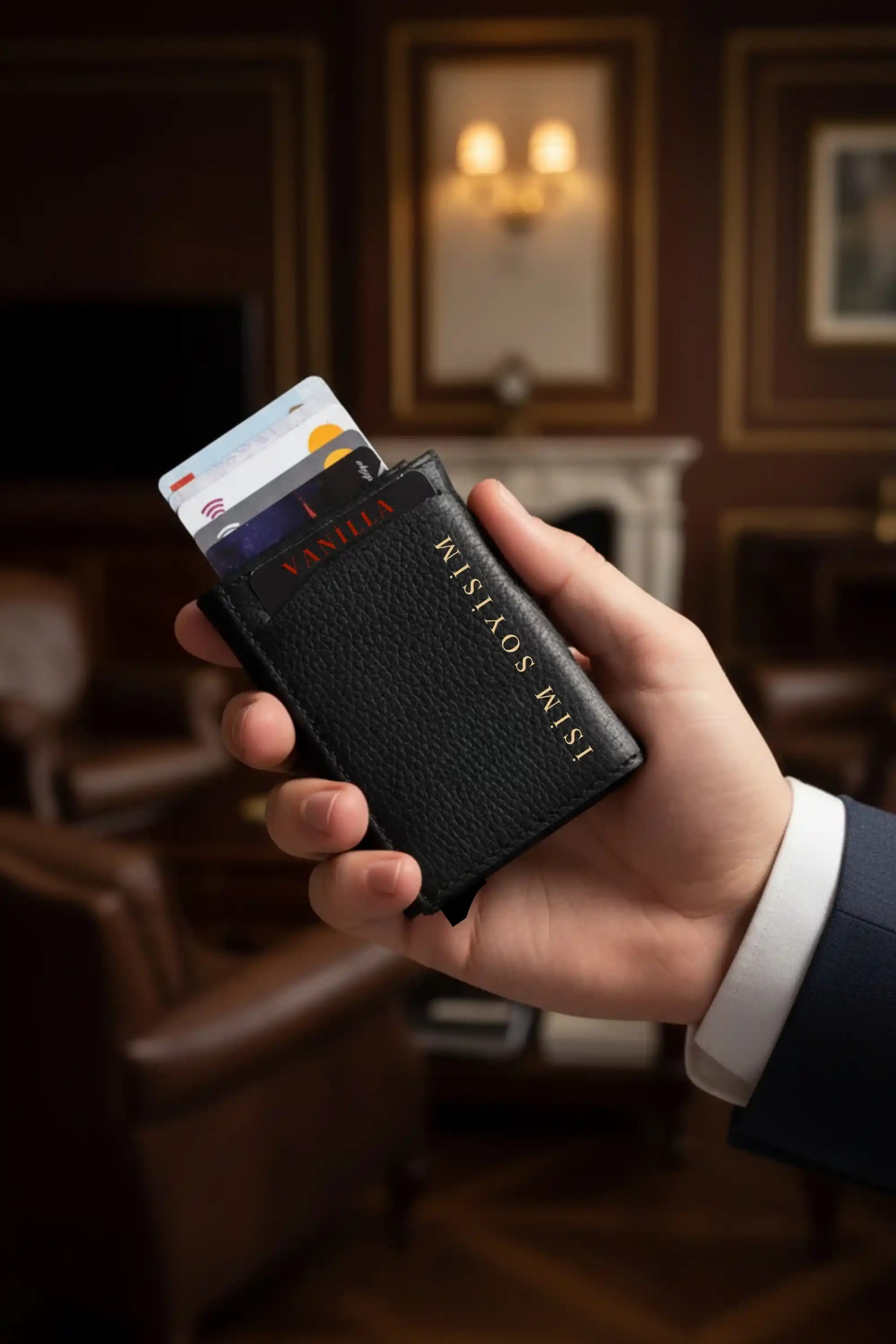 Mıknatıslı Mekanizmalı Cüzdan İsim Baskılı 8 Kart Kapasiteli Rfıd Blocking