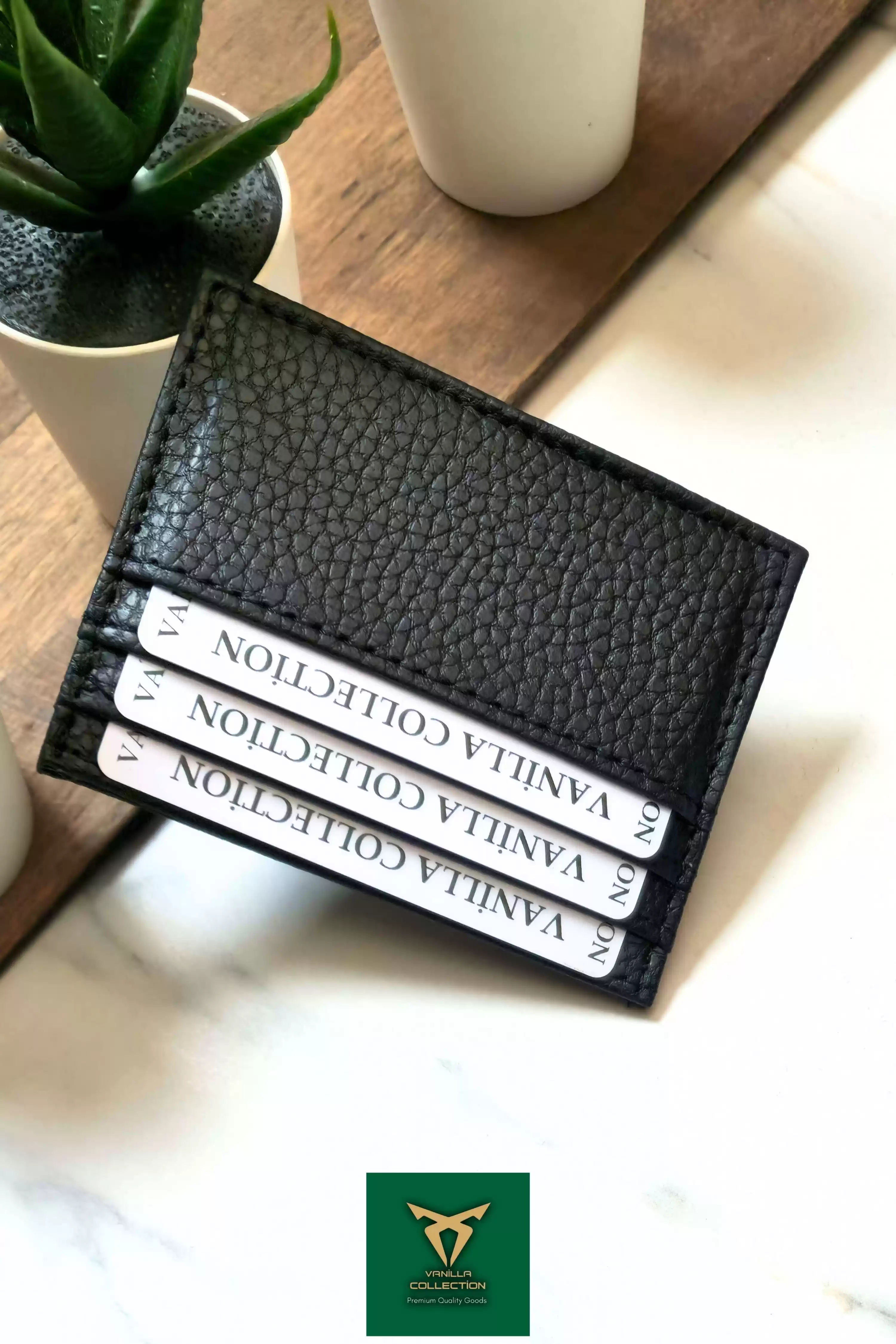 Minimalist & ince Unisex Siyah Deri Para Bölmeli Kredi Kartlık Cüzdan Portföy