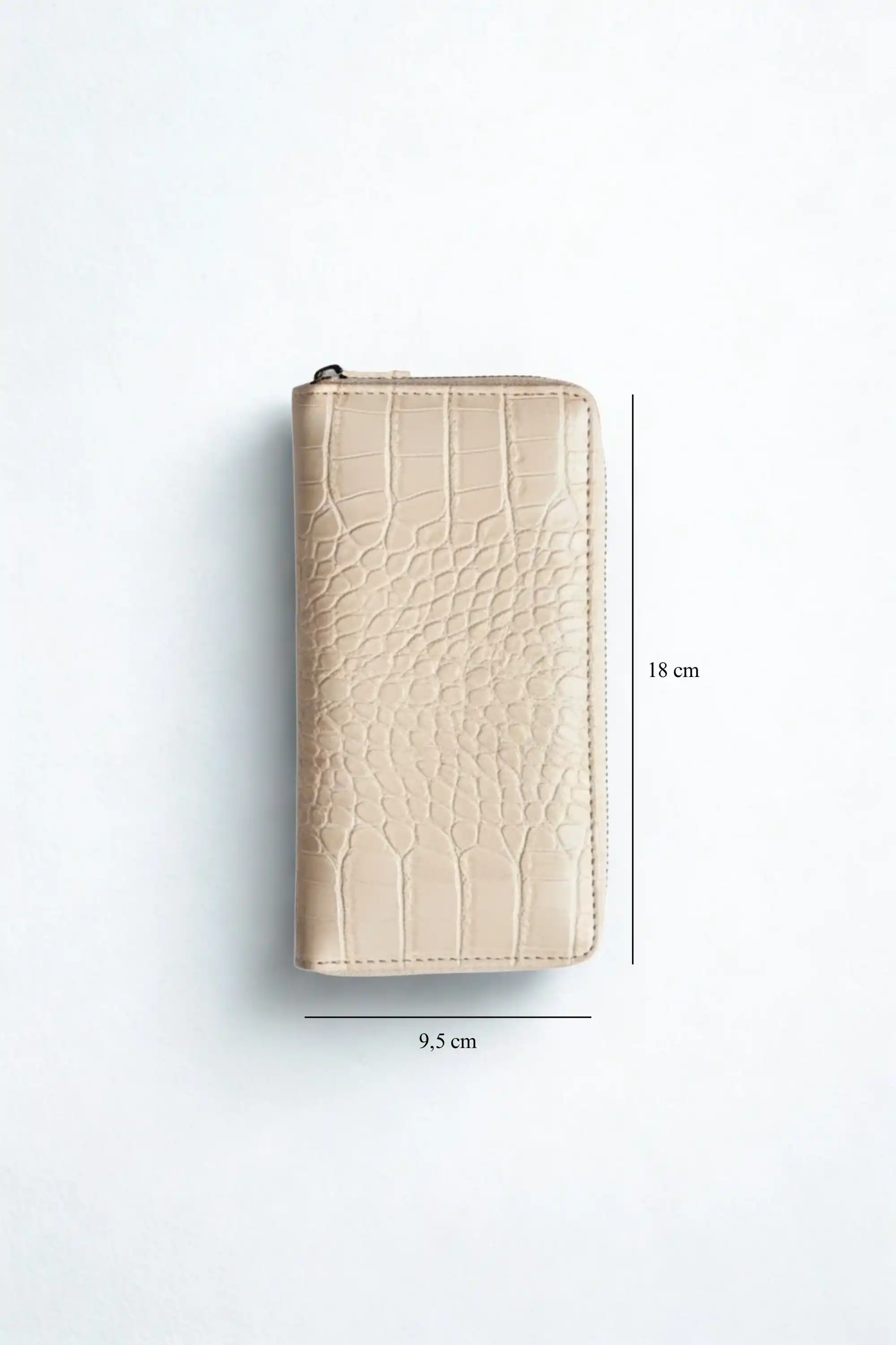 Telefon Bölmeli Timsah Desenli Fermuarlı Kadın Cüzdanı Bej Vegan Deri