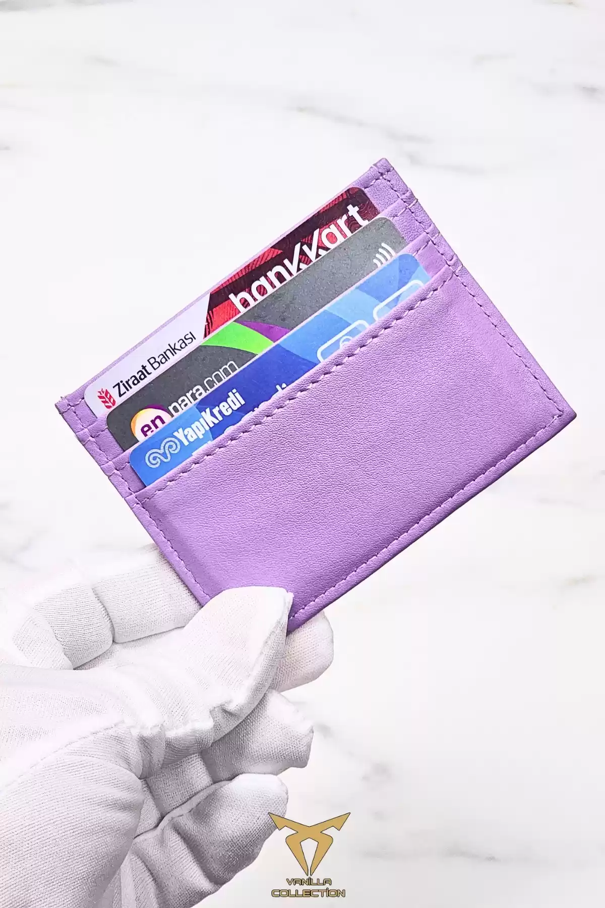 Unisex Mini Ve Ince Deri Dizme Kartlık Portföy Lila