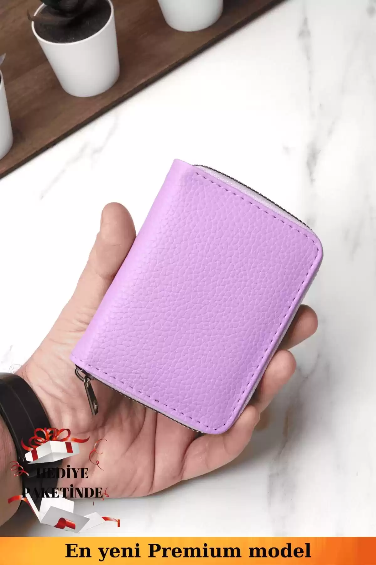 Fermuarlı Cüzdan Kartlık Unisex Vegan Deri Portföy LİLA