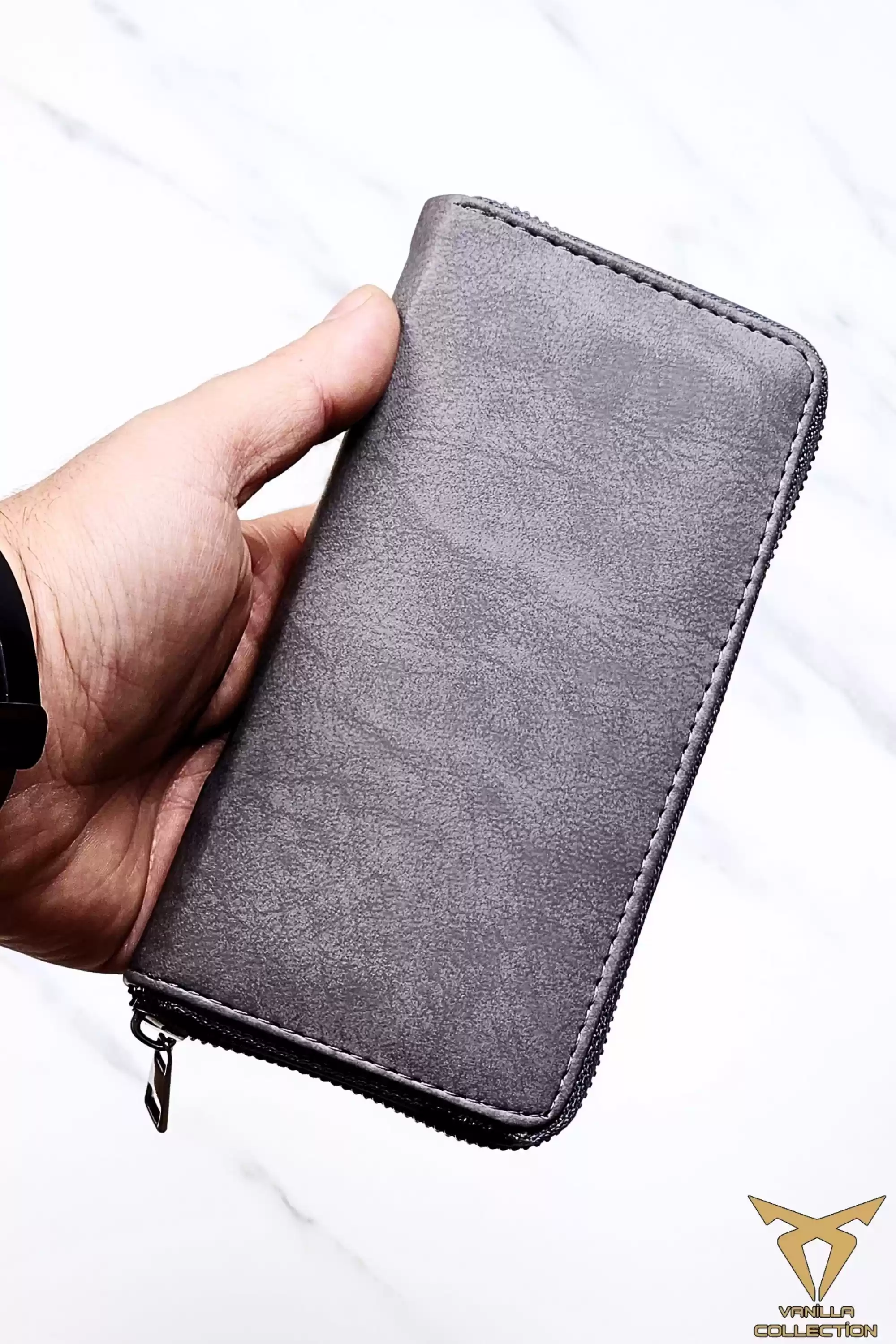 Telefon Bölmeli Cüzdan Unisex Vegan Deri Kartlık Portföy CRAZY GRİ