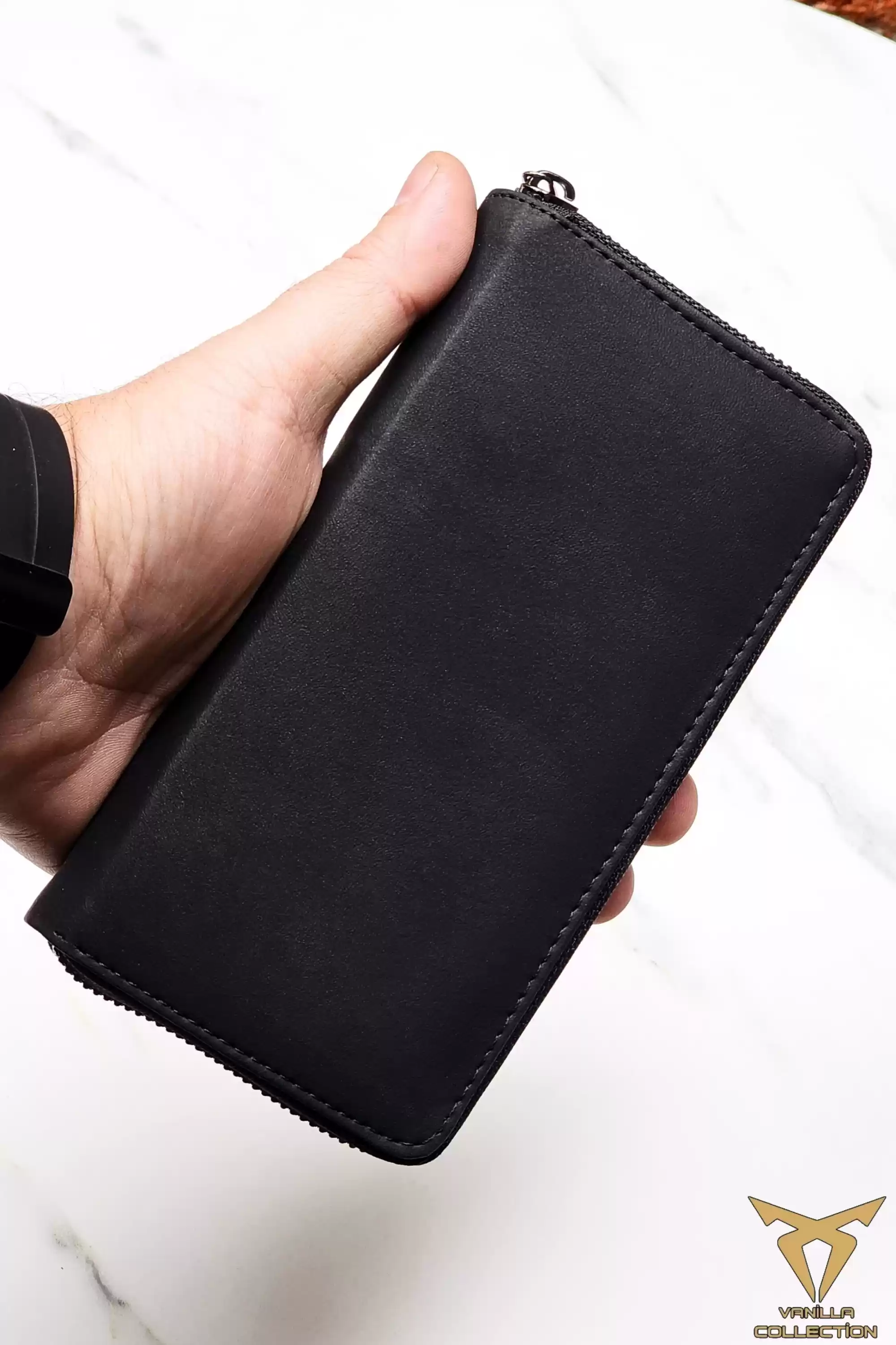 Telefon Bölmeli Cüzdan Unisex Vegan Deri Kartlık Portföy CRAZY SİYAH