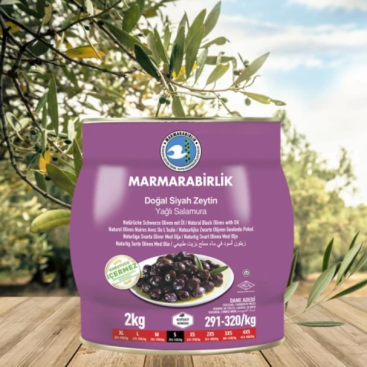 MARMARABİRLİK YAĞLI SALAMURA SİYAH ZEYTİN (S) (291-320) 2 KG TENEKE
