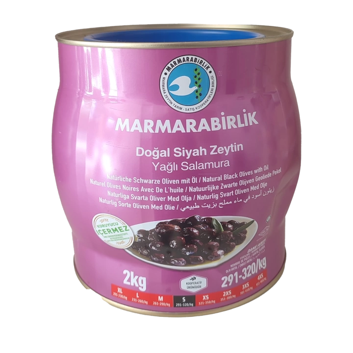MARMARABİRLİK YAĞLI SALAMURA SİYAH ZEYTİN (S) (291-320) 2 KG TENEKE