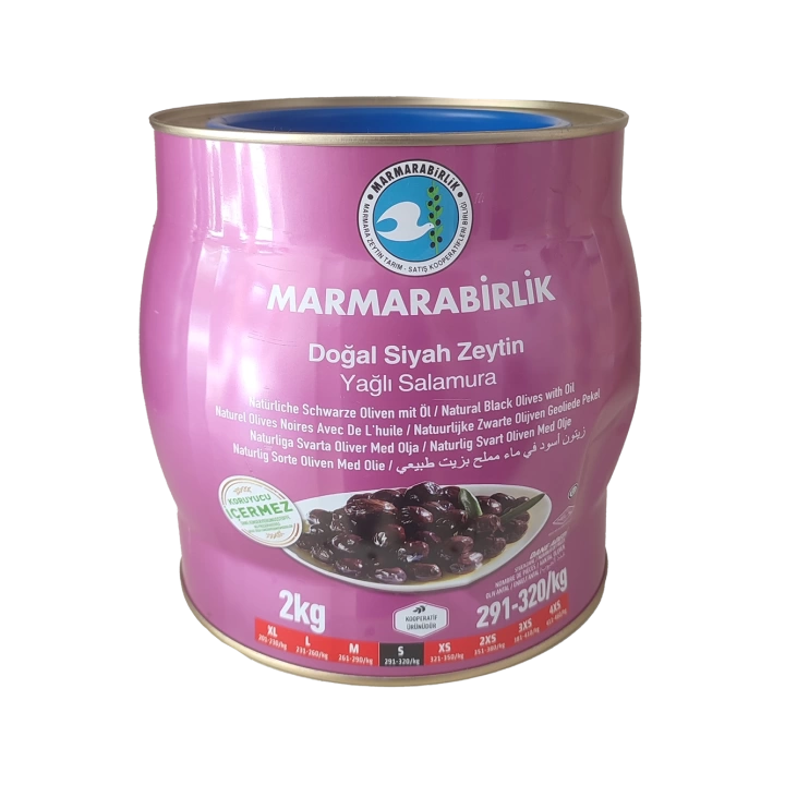 MARMARABİRLİK YAĞLI SALAMURA SİYAH ZEYTİN (S) (291-320) 2 KG TENEKE