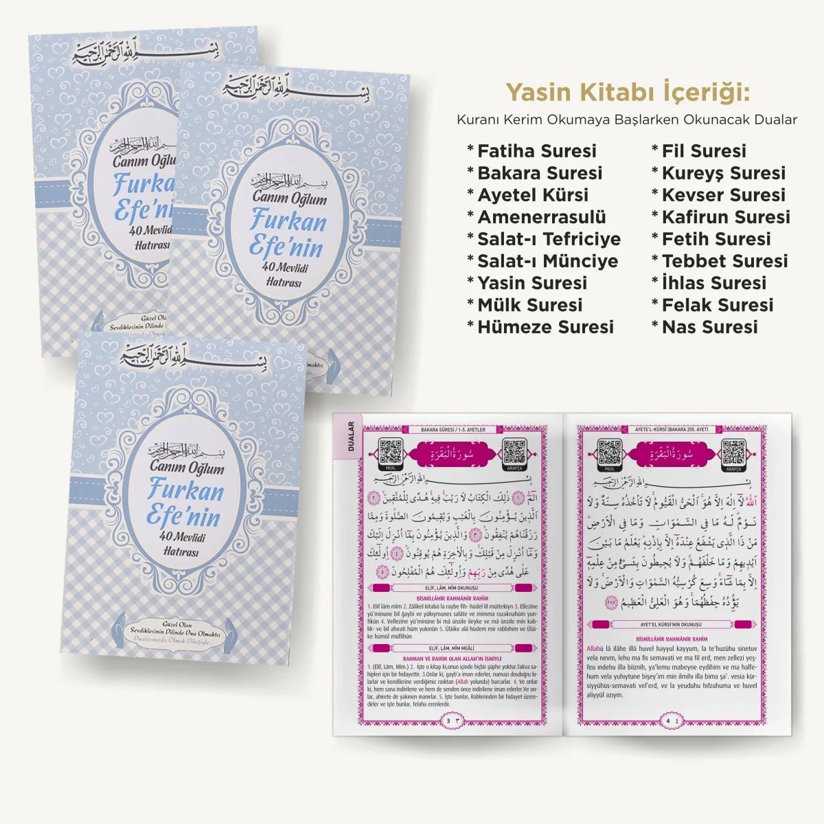 Kalp Mavi Tül Kese + Yasin + Tesbih