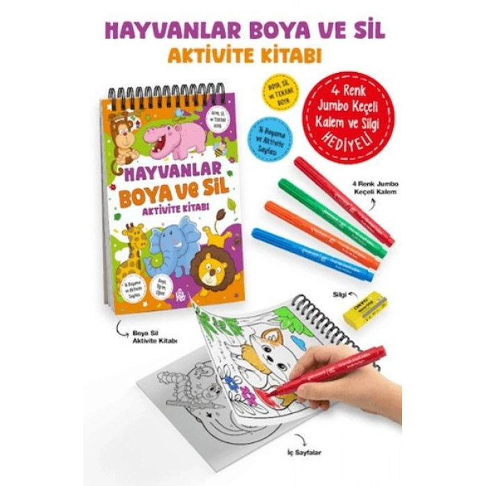 Hayvanlar - Boya ve Sil Aktivite Kitabı / 3 Yaş +