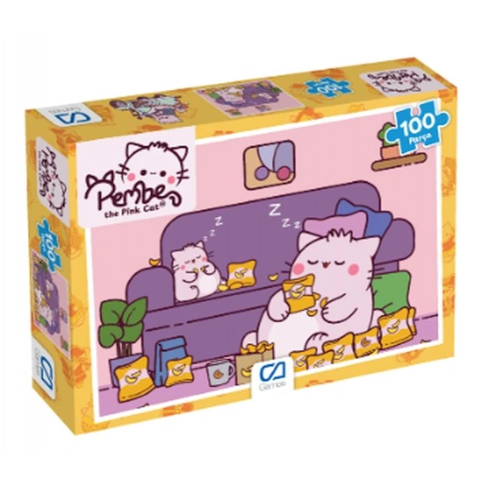 Pembe Kedi Puzzle 100
