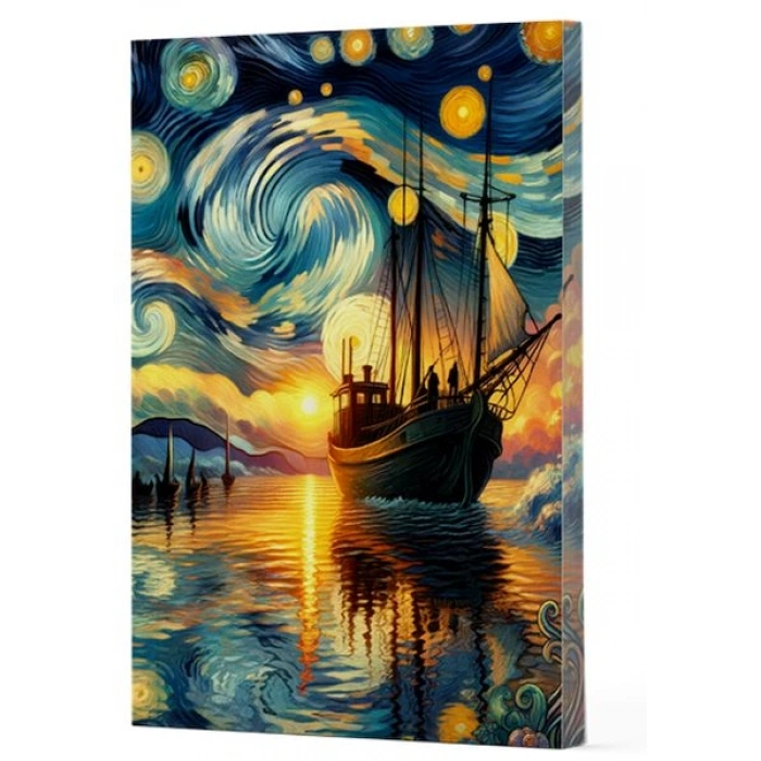 Van Gogh 2 - Gemi Çizgili Yan Boyamalı Defter