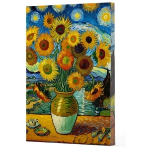 Van Gogh 10 - Ayçiçekleri Çizgili Yan Boyamalı Defter