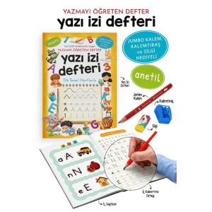 Yazı İzi Defteri - Yazmayı Öğreten Defter - Jumbo Kalem, Kalemtıraş ve Silgi Hediyeli