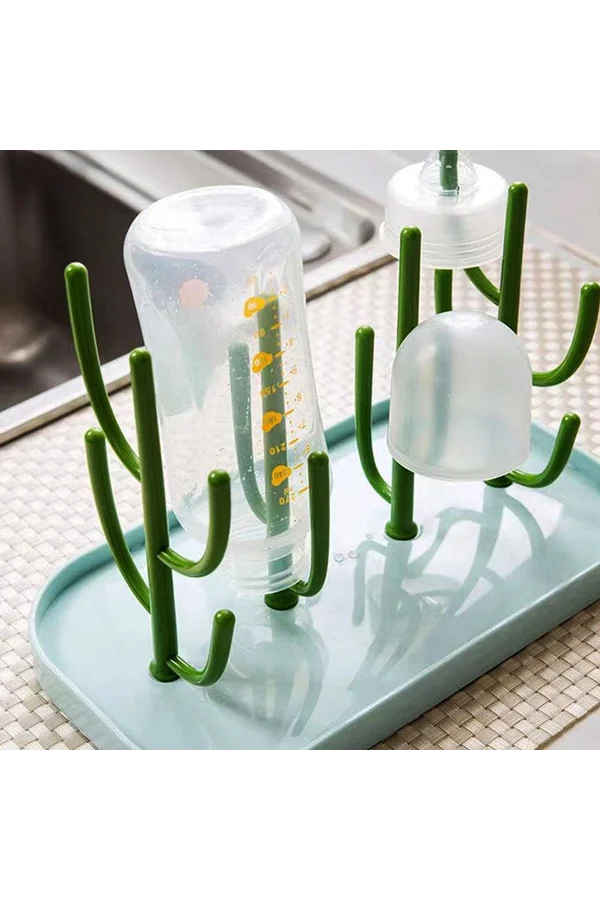 DailyTech Kaktüs Tasarımlı Bebek Biberon Aksesuar Kurutma Standı Su Drenajlı Hijyenik Organizer
