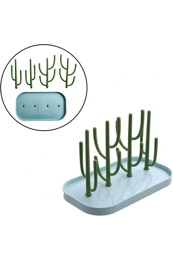 DailyTech Kaktüs Tasarımlı Bebek Biberon Aksesuar Kurutma Standı Su Drenajlı Hijyenik Organizer
