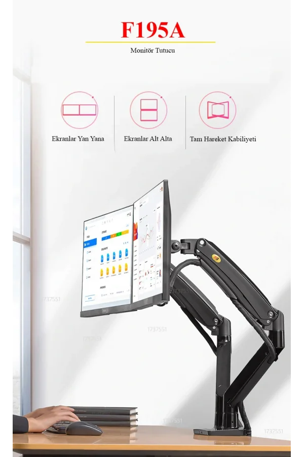 North Bayou NB G35 Çift Kol Amortisörlü Monitör Tutucu Stand 22-32
