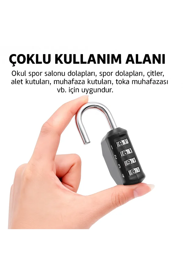 DailyTech 4 Haneli Şifreli Asma Kilit Çelik Halka Dolap Bavul Spor Çantası Okul Spor Salonu Kilidi