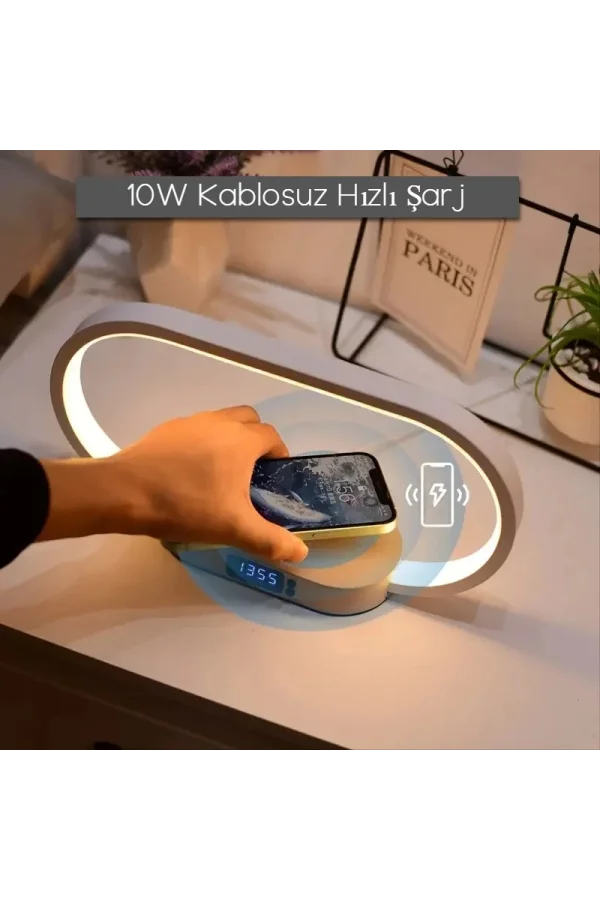 DailyTech Çok Fonksiyonlu Kablosuz Hızlı Şarj İstasyonu Standı Led Masa Gece Lambası