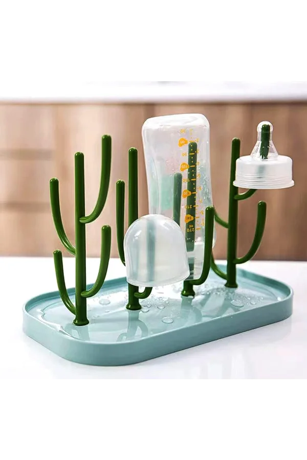 DailyTech Kaktüs Tasarımlı Bebek Biberon Aksesuar Kurutma Standı Su Drenajlı Hijyenik Organizer