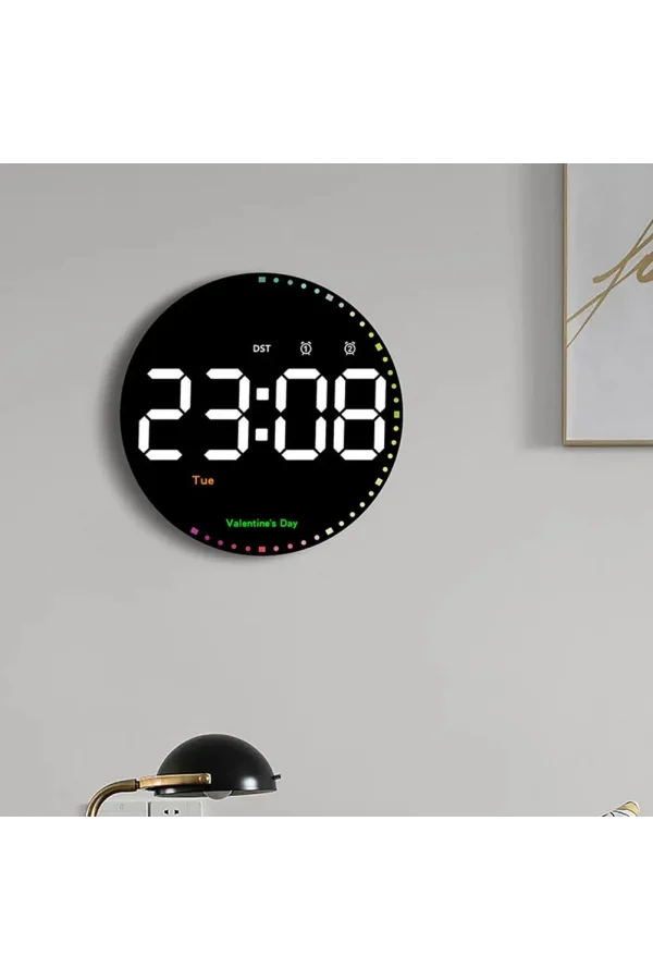 DailyTech Yuvarlak Kumandalı Dijital 10 İnç Duvar Saati Parlaklık Çalar Saat Dekor İçin Masa Saat -