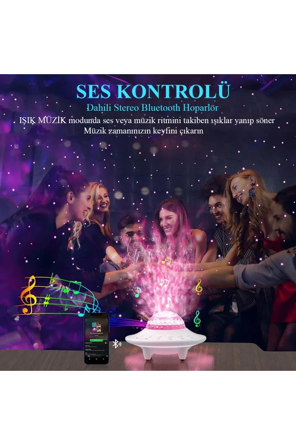 DailyTech Galaxy Projektör Hoparlör Bluetooth UFO Gece Lambası