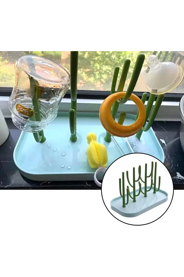 DailyTech Kaktüs Tasarımlı Bebek Biberon Aksesuar Kurutma Standı Su Drenajlı Hijyenik Organizer