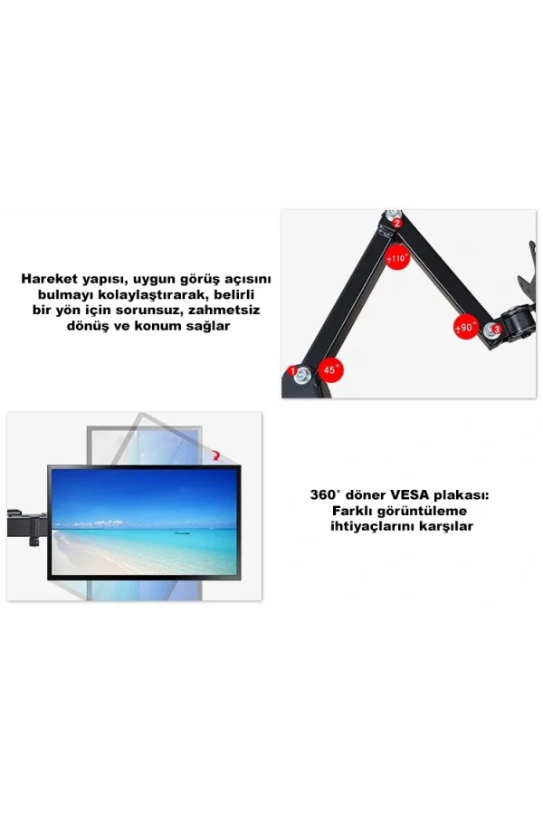 Masaüstü Ayarlanabilir 14-32” Çift Kol Monitör Tutucu SK14-32ÇİFTKOL