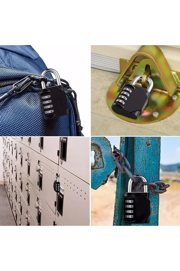 DailyTech 4 Haneli Şifreli Asma Kilit Çelik Halka Dolap Bavul Spor Çantası Okul Spor Salonu Kilidi