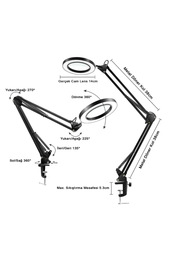 DailyTech Çok işlevli Masa Üstü Katlanabilir 5/8X ışıklı büyüteç