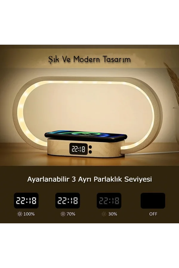 DailyTech Çok Fonksiyonlu Kablosuz Hızlı Şarj İstasyonu Standı Led Masa Gece Lambası
