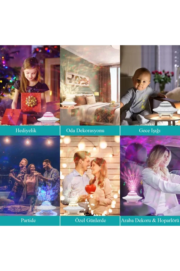 DailyTech Galaxy Projektör Hoparlör Bluetooth UFO Gece Lambası