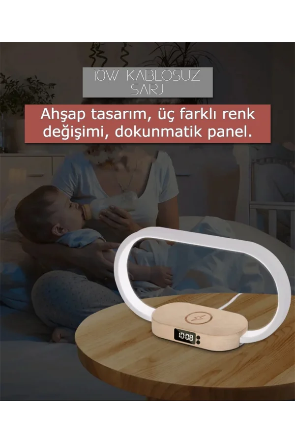 DailyTech Çok Fonksiyonlu Kablosuz Hızlı Şarj İstasyonu Standı Led Masa Gece Lambası