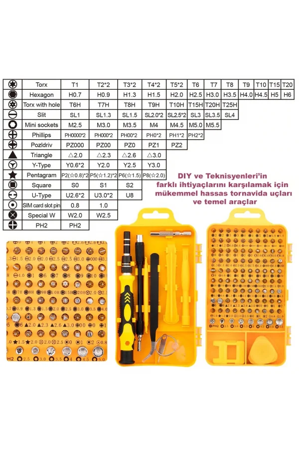 DailyTech 115 in 1 Hassas Sarı Çoklu Tornavida Seti El Alet Takımı