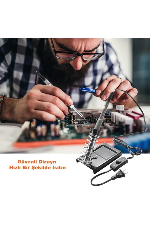 60W Havya Lehim Seti Multimetre Vakum Pompası Uç Seti Lehim Teli Cımbız Kılıf Elektronik Onarım Kiti