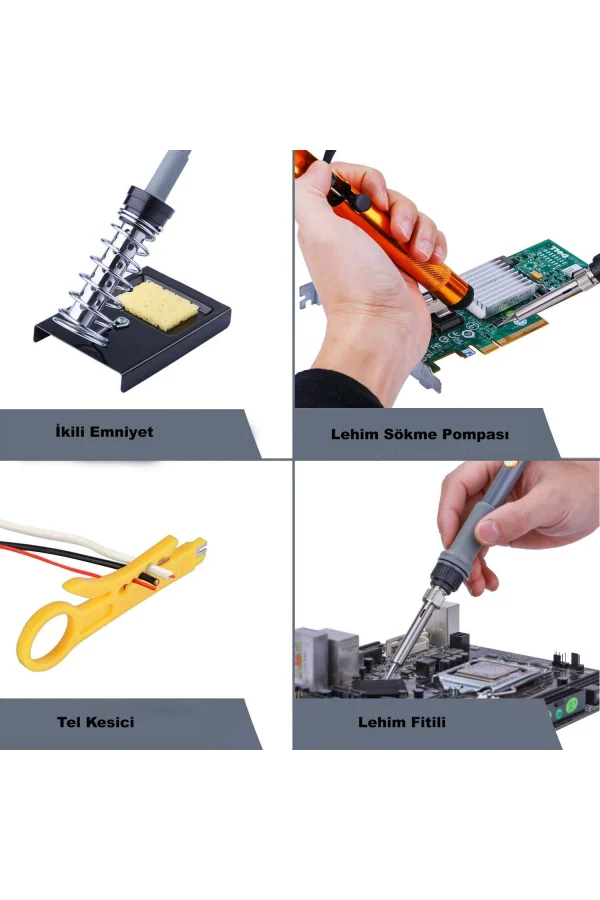 60W Havya Lehim Seti Multimetre Vakum Pompası Uç Seti Lehim Teli Cımbız Kılıf Elektronik Onarım Kiti
