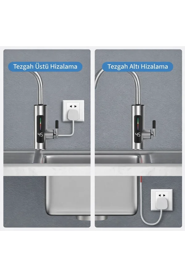 DailyTech 3000W Elektrikli Anında Su Isıtmalı Musluk Dijital Sıcaklık Göstergeli 360 Döner