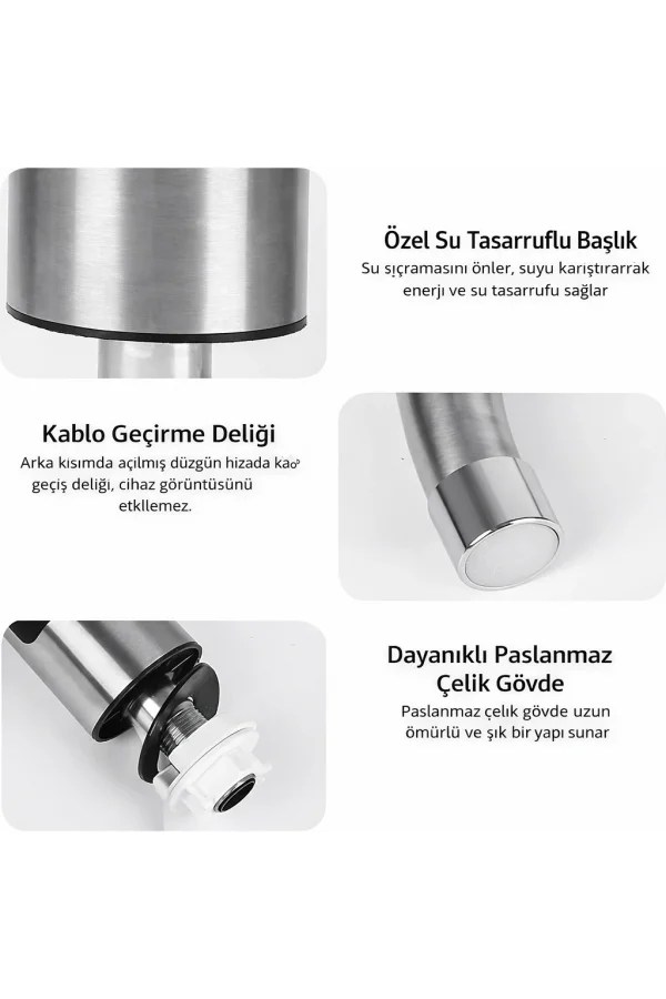 DailyTech 3000W Elektrikli Anında Su Isıtmalı Musluk Dijital Sıcaklık Göstergeli 360 Döner