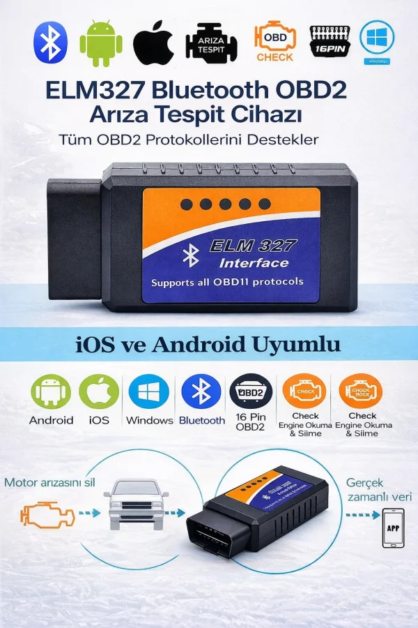 DailyTech ELM327 V2.1 OBD2 Bluetooth Araç Arıza Tespit Cihazı