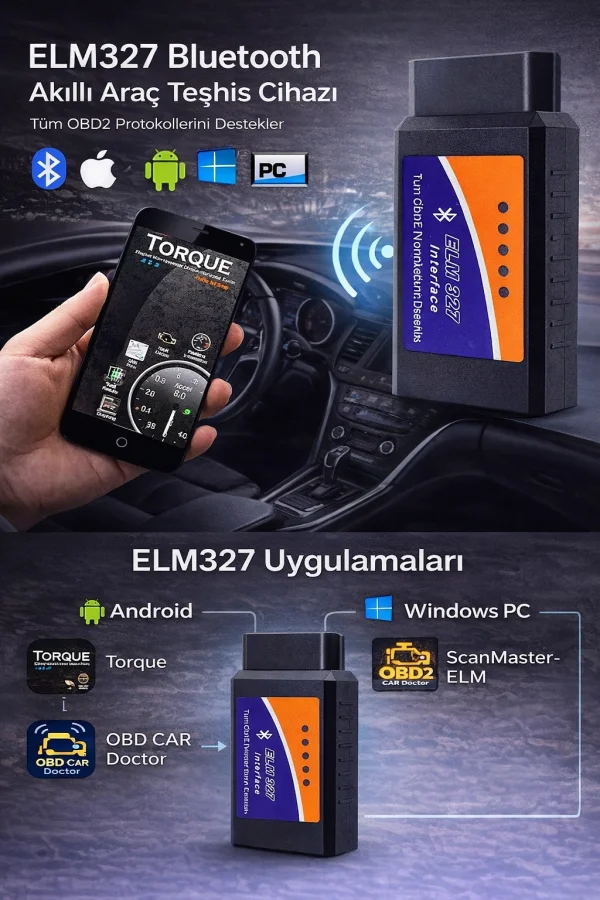 DailyTech ELM327 V2.1 OBD2 Bluetooth Araç Arıza Tespit Cihazı
