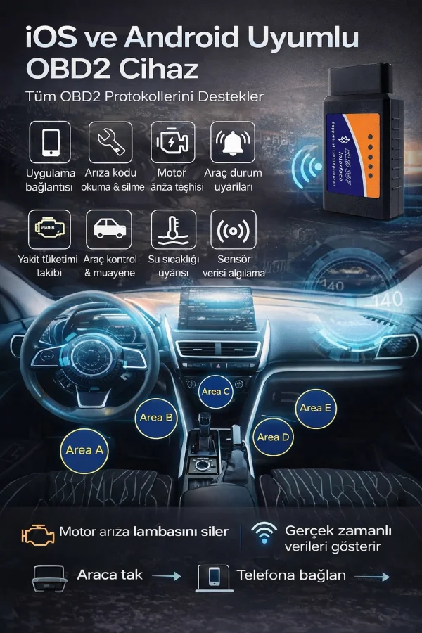 DailyTech ELM327 V2.1 OBD2 Bluetooth Araç Arıza Tespit Cihazı