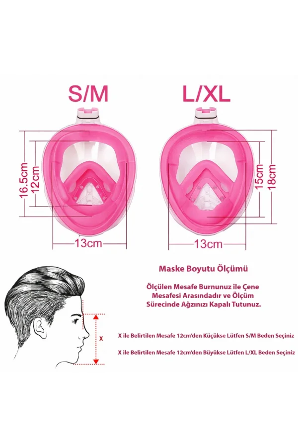 DailyTech Tam Yüz Dalış Maskesi Slikon Şnorkel Full Face - DailyTech - PEMBE - L/XL