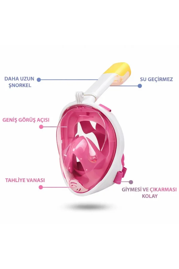 DailyTech Tam Yüz Dalış Maskesi Slikon Şnorkel Full Face - DailyTech - PEMBE - S/M