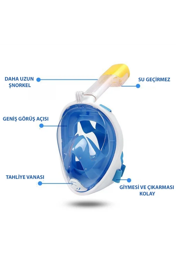 DailyTech Tam Yüz Dalış Maskesi Slikon Şnorkel Full Face - DailyTech - MAVİ - L/XL