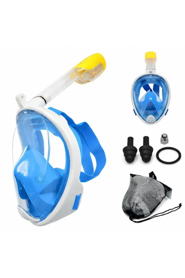DailyTech Tam Yüz Dalış Maskesi Slikon Şnorkel Full Face - DailyTech - MAVİ - L/XL