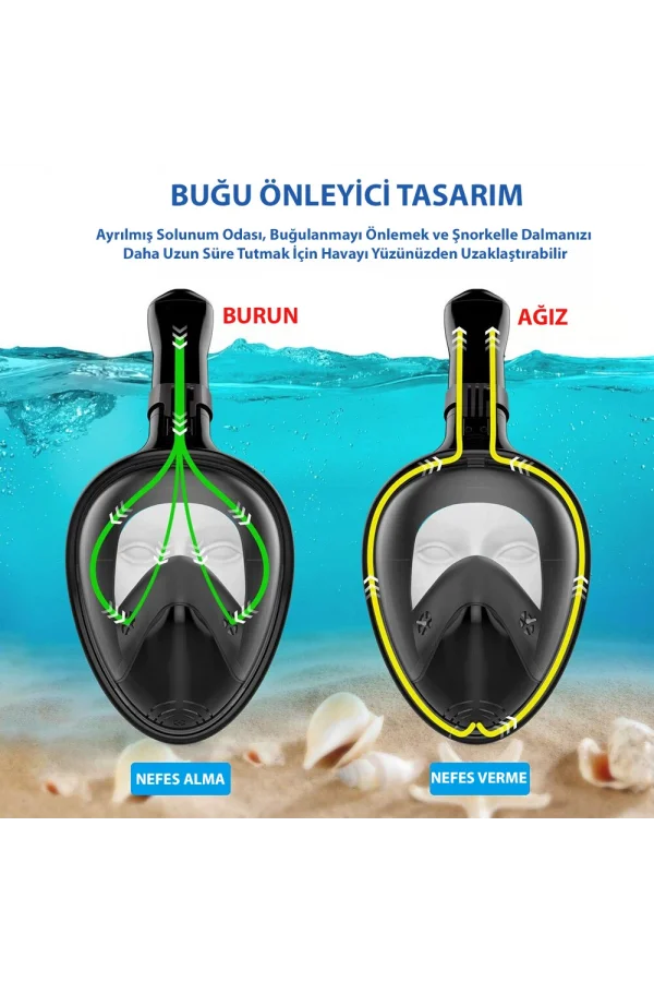 DailyTech Tam Yüz Dalış Maskesi Slikon Şnorkel Full Face - DailyTech - MAVİ - S/M