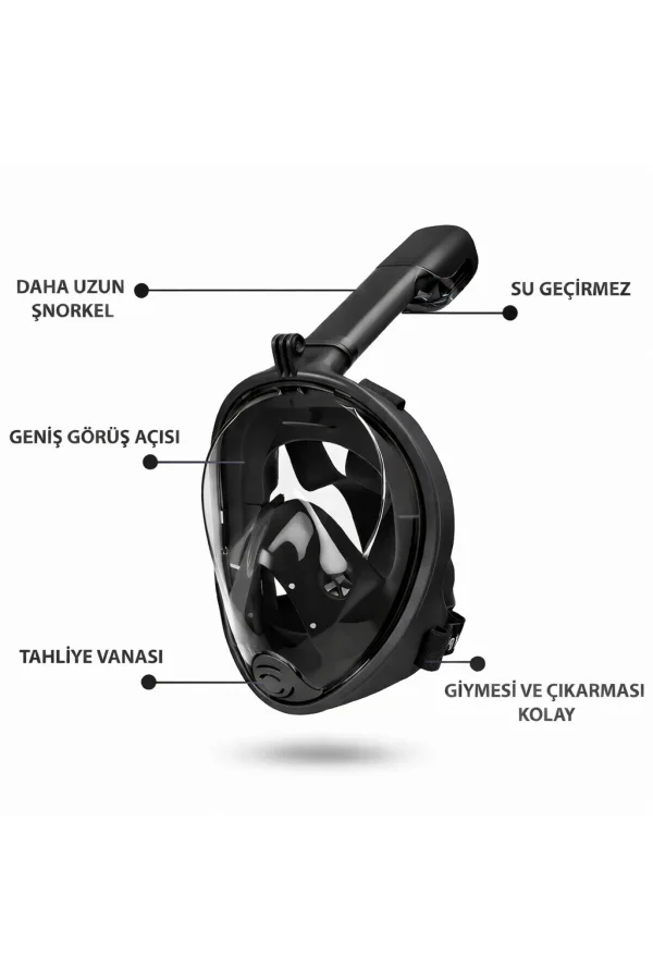DailyTech Tam Yüz Dalış Maskesi Slikon Şnorkel Full Face - DailyTech - SİYAH - S/M
