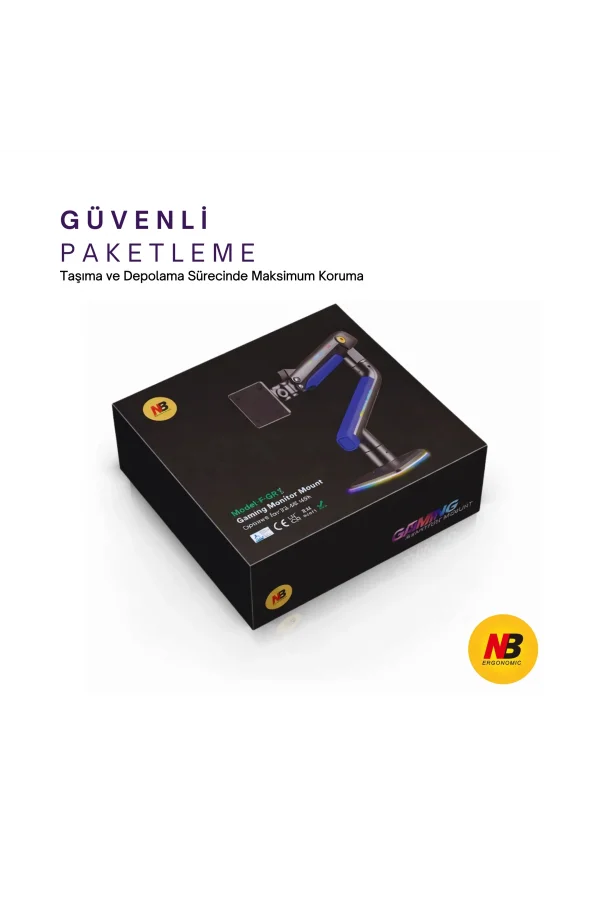 NB F5-GB Gaming Monitör Kolu 32-60 RGB Işıklı 2-20 KG Yüksek Taşıma Kapasiteli Profesyonel Monitör Askısı MAVİ