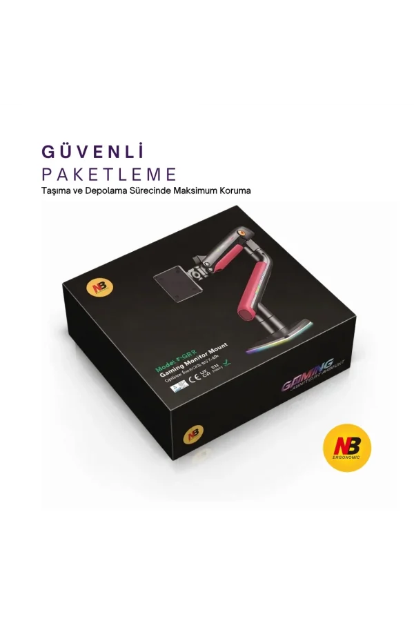 NB F5-GR Gaming Monitör Kolu 32-60 inç RGB Işıklı 2-20 KG Yüksek Taşıma Kapasiteli Profesyonel Monitör Askısı KIRMIZI
