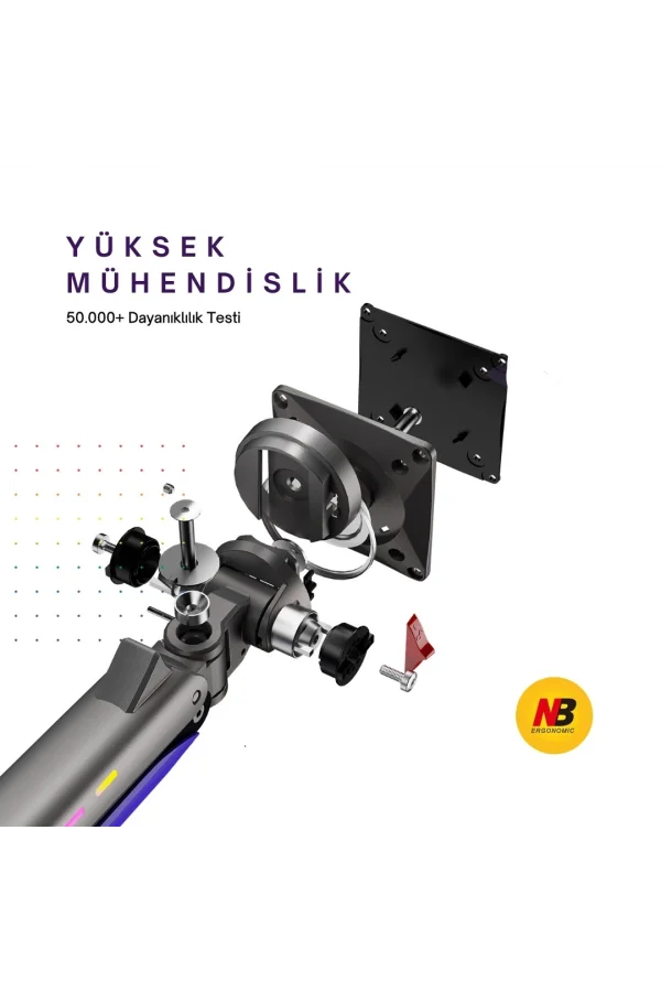 NB F5-GR Gaming Monitör Kolu 32-60 inç RGB Işıklı 2-20 KG Yüksek Taşıma Kapasiteli Profesyonel Monitör Askısı KIRMIZI